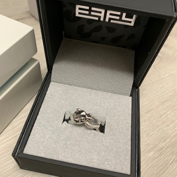 NWT EFFY COLLECTION Effy Diamond Tsavorite Panther Ring sterling Silver 4.5